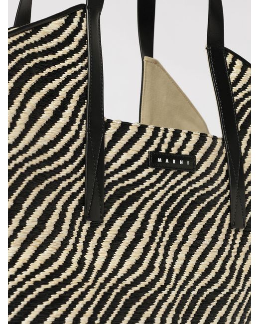Marni Black Raffia Bag With Zebra Motif