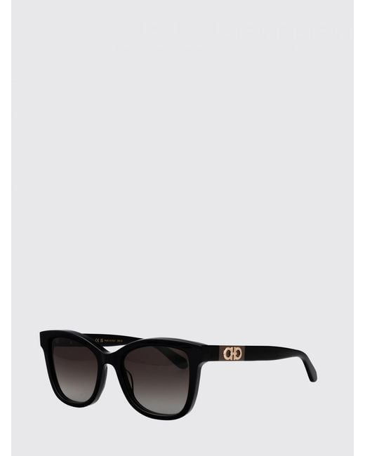 Ferragamo Black Rectangular Cat-Eye Acetate Sunglasses With Gancini Logo