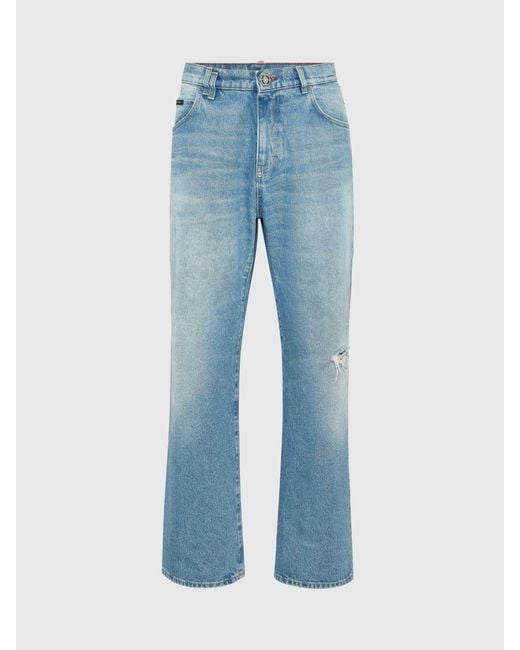 Philipp Plein Blue Wide Leg Cotton Jeans for men