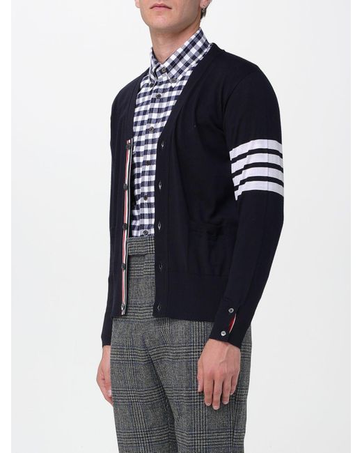 Cardigan Di Lana A Righe di Thom Browne in Blue da Uomo