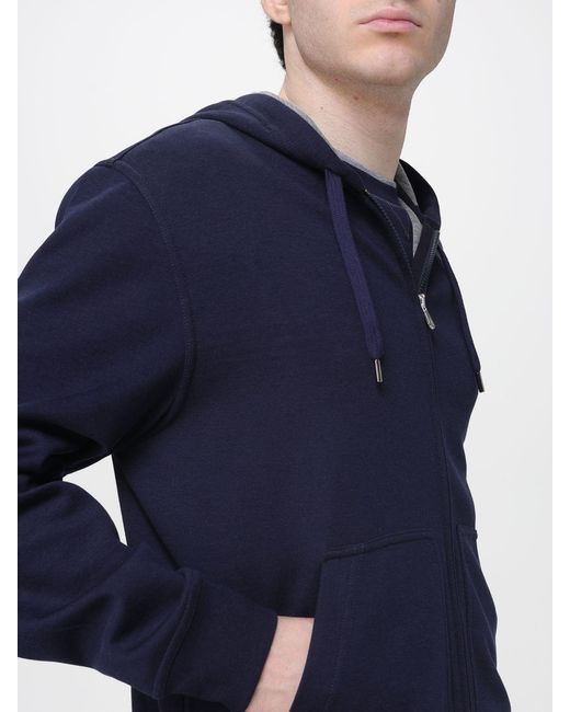 Brunello Cucinelli Blue Cashmere And Silk Zip Sweatshirt for men
