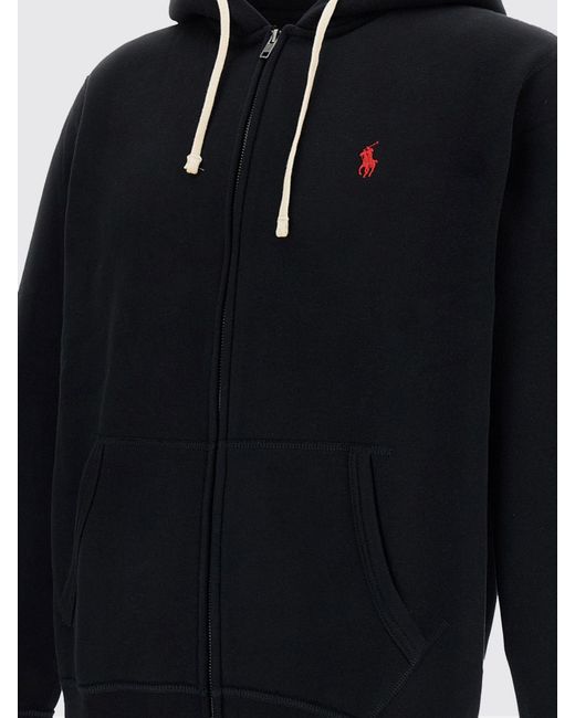 Polo Ralph Lauren Blue Cotton Blend Zip-Up Hoodie With Embroidered Pony Logo for men
