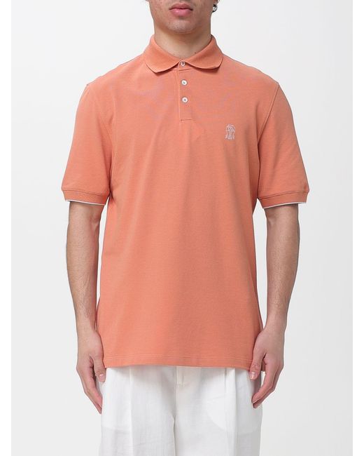 Brunello Cucinelli Orange Cotton Polo Shirt With Logo for men