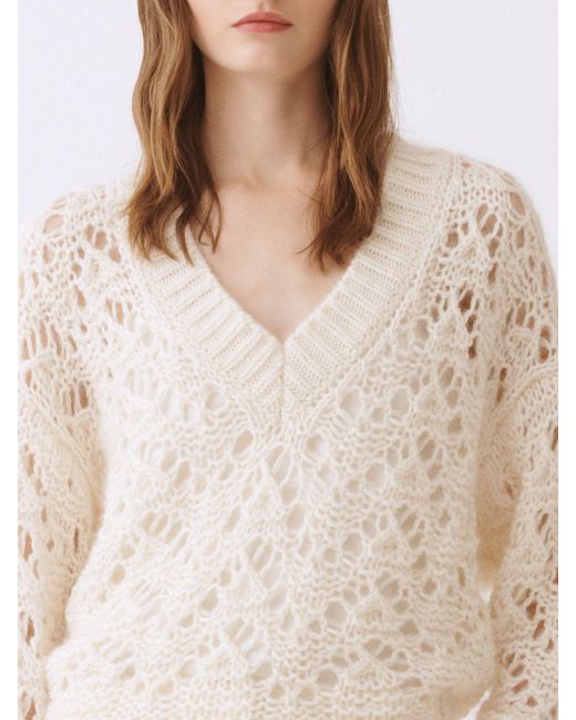 Fabiana Filippi Natural Virgin Wool Cashmere And Silk V-Neck Sweater