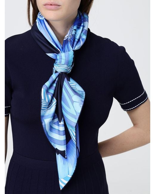 Ferragamo Blue Floral Print Silk Scarf