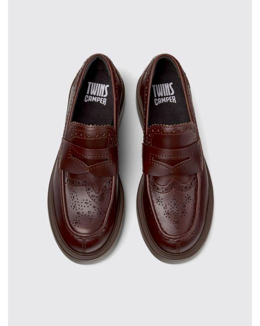 Camper Brown Twins Leather Loafers With Brogue Detail