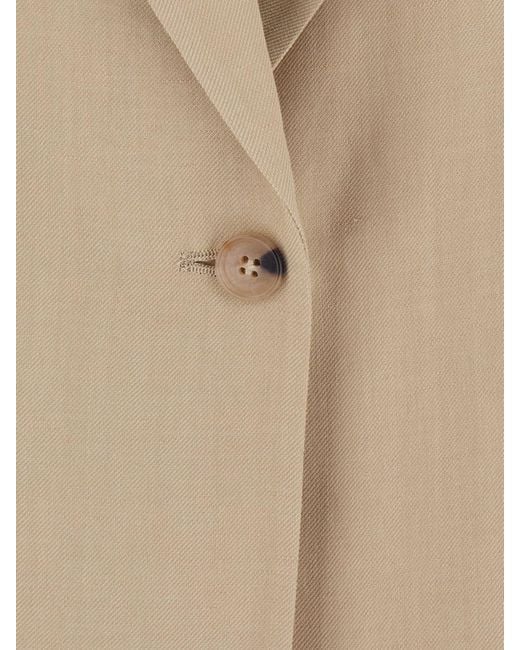 Grifoni Natural Single-Breasted Cotton-Blend Blazer With Lapel Collar And One-Button Closure