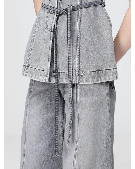 Sportmax Gray Sleeveless Cotton Denim Top With Tie-Belt