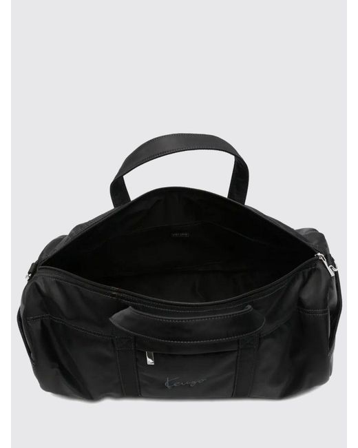 KENZO Black Signature Nylon Duffle Travel Bag With Double Handle And Shoulder Strap for men