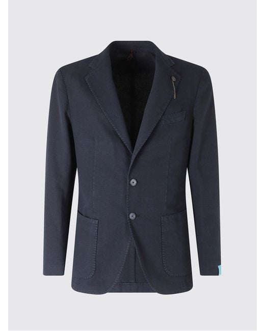 Santaniello Blue Single-Breasted Cotton Blazer for men