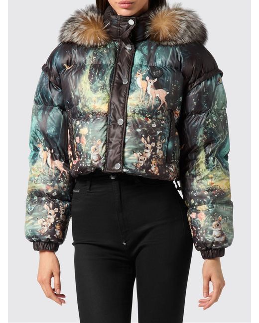 Philipp Plein Black Printed Nylon Fairy Down Jacket
