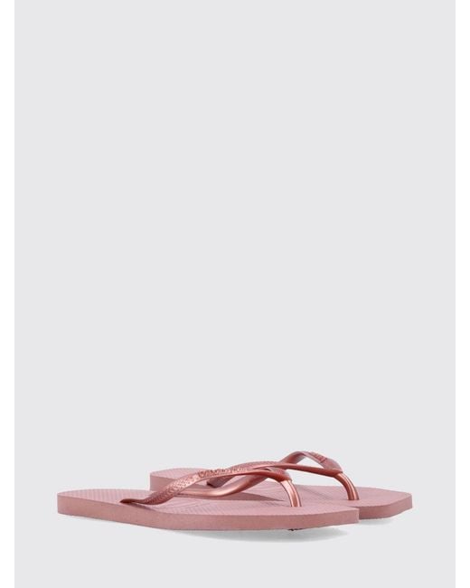 Havaianas Pink Square Rubber Flip-Flops With A Square Toe And Low Heel