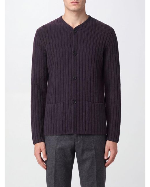 Lardini Blue Ribbed Virgin Wool And Cashmere V-Neck Cardigan for men