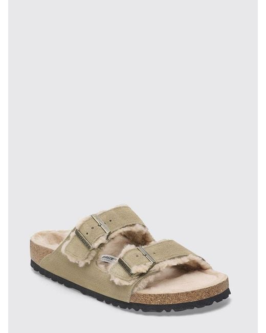 Birkenstock Gray Arizona Suede Sandals With Shearling Lining And Buckles