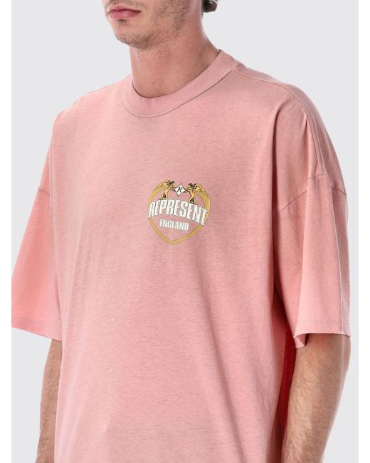 Represent Pink Cotton Crew-Neck T-Shirt With Logo for men