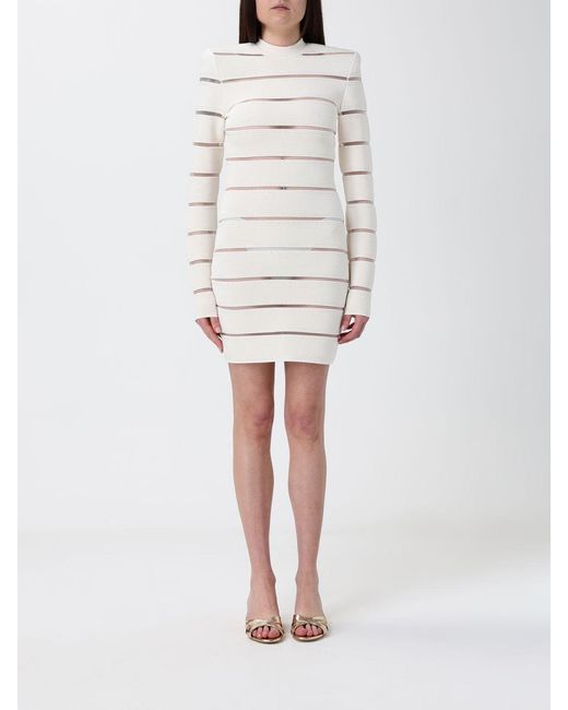 Balmain White Rhinestone Embellished Viscose Blend Mini Dress