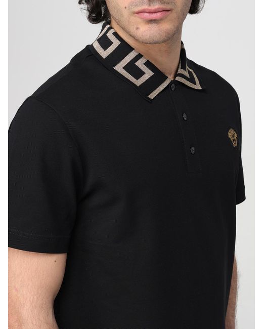 Polo En Piqué Avec Logo Versace pour homme en coloris Black