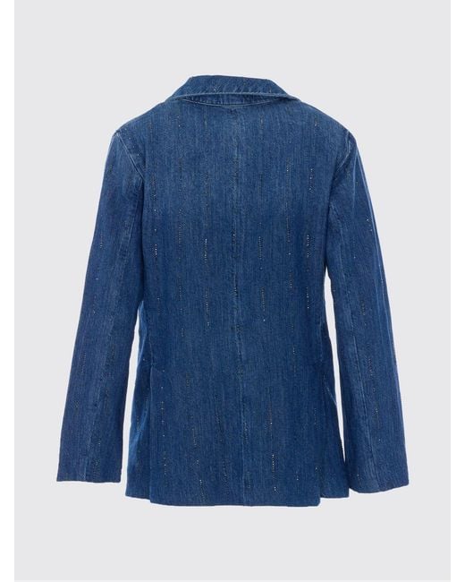 Liu Jo Blue Single-Breasted Denim Blazer With Micro Rhinestones