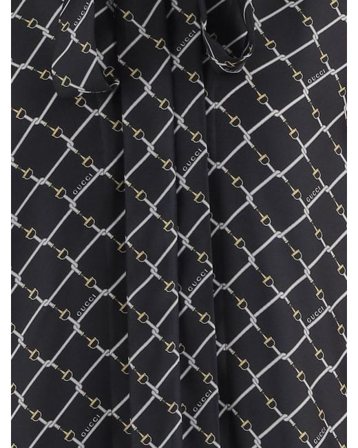 Gucci Black Horsebit Print Silk Chemisier Dress