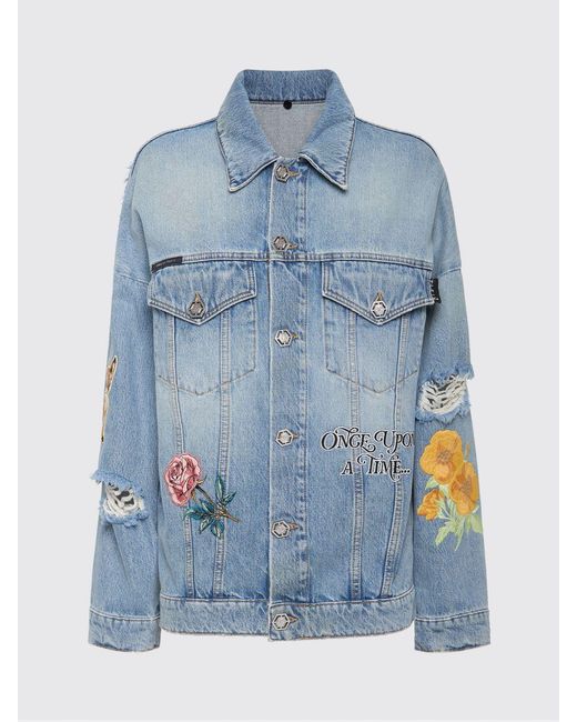 Philipp Plein Blue Printed Cotton Roedge Jacket