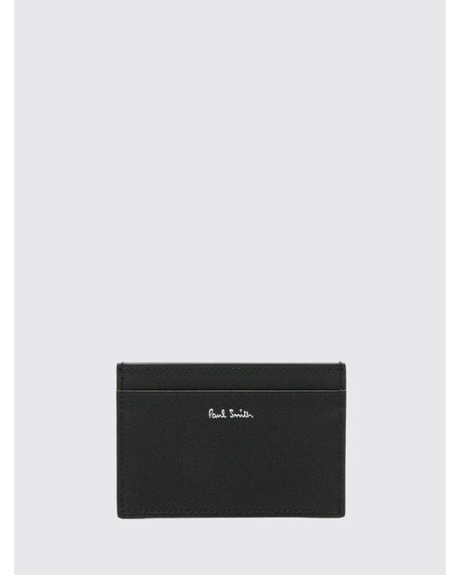 Paul Smith White Flat Leather Card Holder With Graphic Print And Four Slots for men