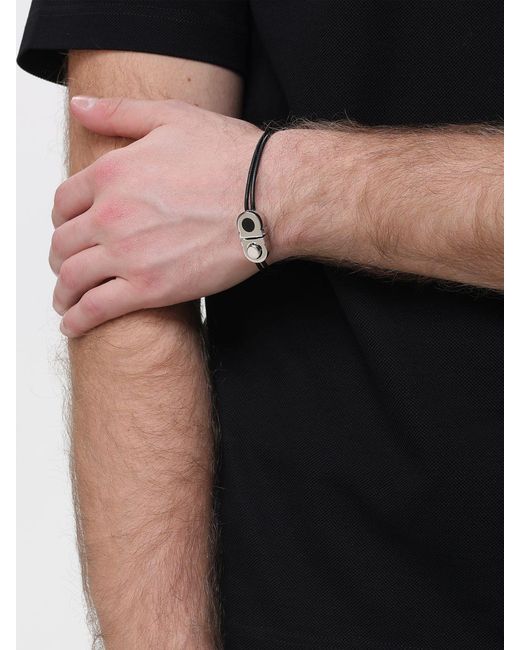 Ferragamo Gray Gancini Leather And Brass Bracelet for men