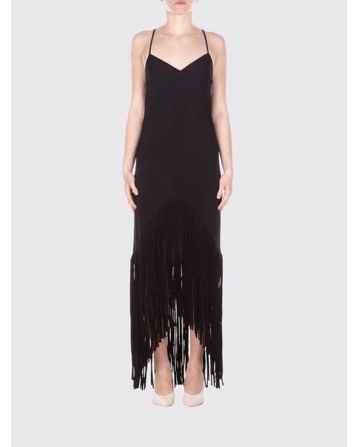 Pinko Black Jersey Slip Dress With Fringes