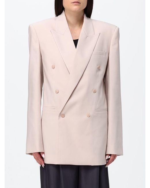 Frankie Shop Natural Slim Fit Double-Breasted Wool Blend Blazer With Peak Lapels