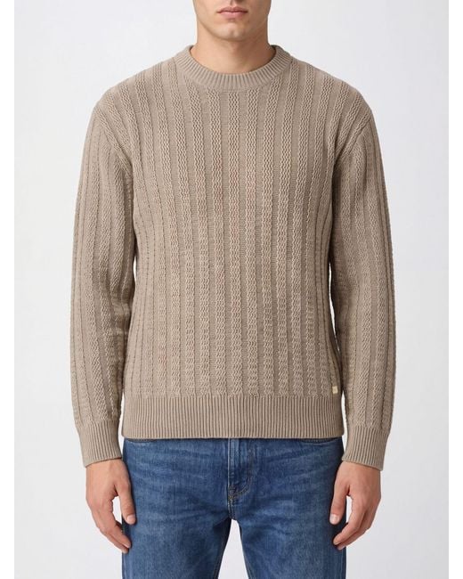 Boss Blue Long-Sleeved Cotton Crewneck Jumper for men