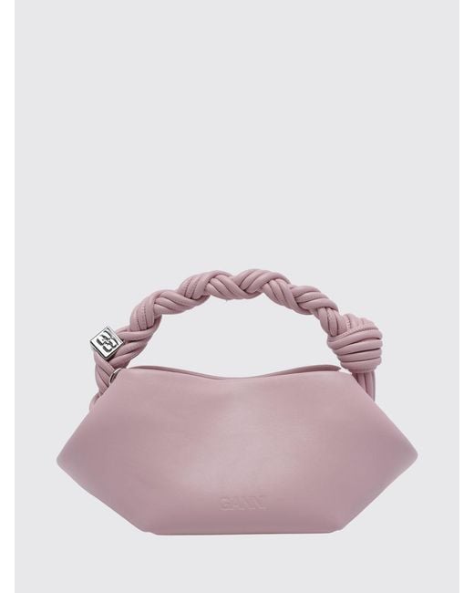 Ganni Pink Mini Recycled Leather Handbag With Butterfly Logo And Braided Handle