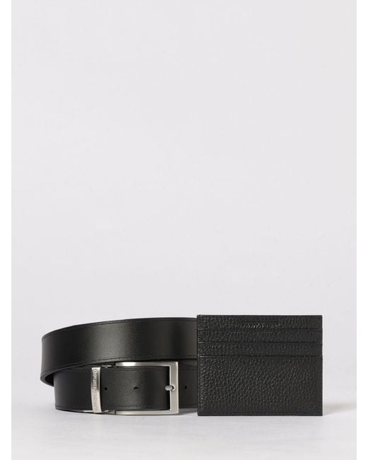 Emporio Armani White Hammered Leather Credit Card Holder And Belt Set for men