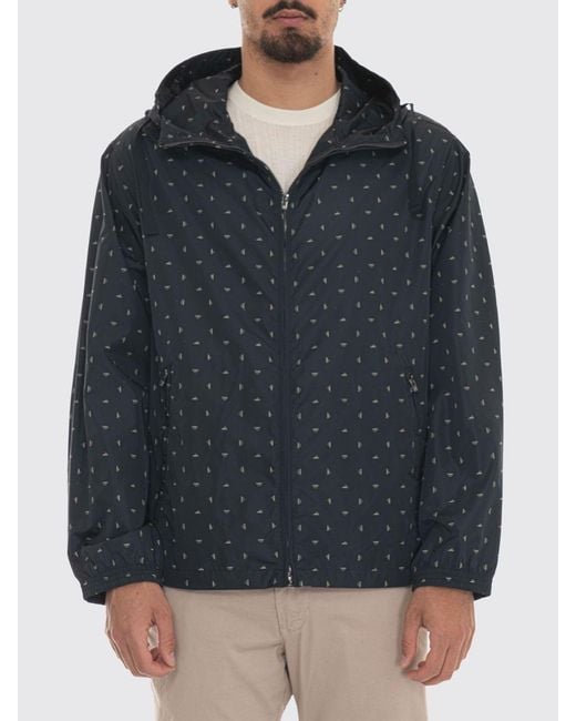 Emporio Armani Blue Hooded Windbreaker With All Over Logo for men