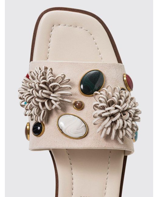 Twinset White Suede Mules With Stones