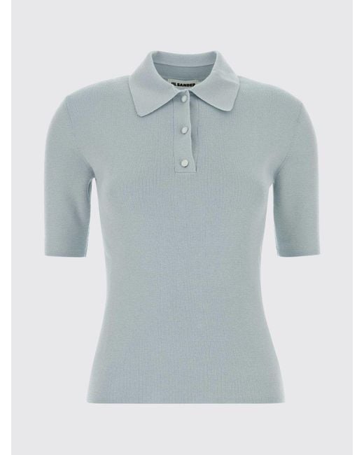 Jil Sander Blue Virgin Wool Knit Polo Shirt