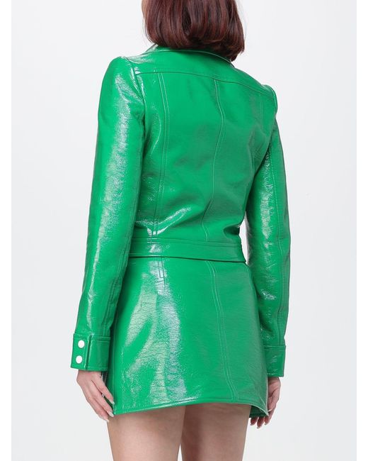 Courreges Green CourrÈ Ges Contrast-Logo Cropped Faux Leather Jacket