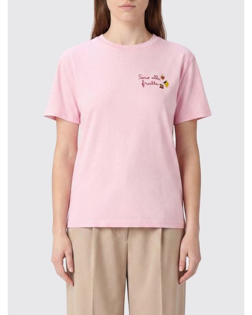 Mc2 Saint Barth Pink Crewneck Cotton T-Shirt With Graphic Print And Logo
