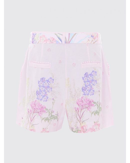 Charo Ruiz Pink Ibiza Floral Print High-Waisted Cotton Blend Shorts