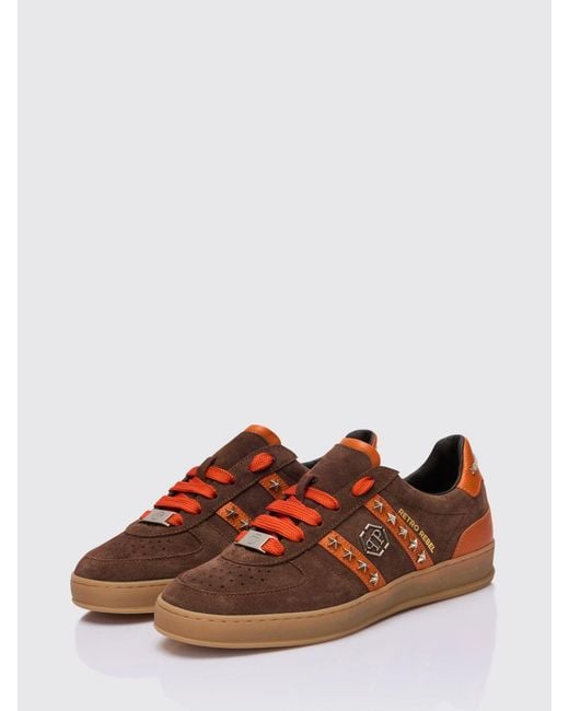 Philipp Plein Brown Retro Rebel Suede Sneakers With Applied Stars for men