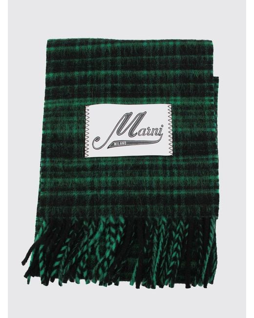 Marni Green Cheque Wool And Mohair Blend Scarf With Logo And Frayed Edges for men