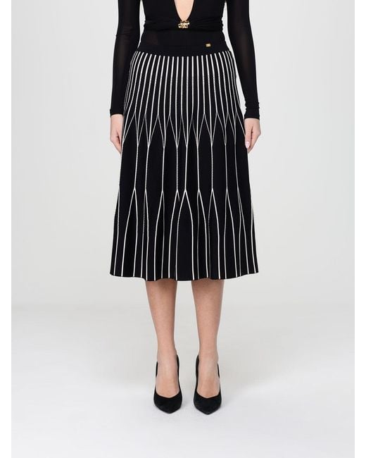 Elisabetta Franchi Black Two Tone Viscose Knit Skirt