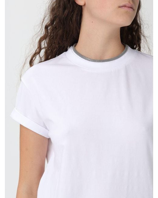 Brunello Cucinelli White Basic Cotton T-Shirt With Monile