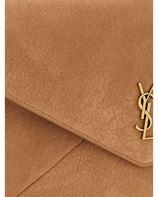 Saint Laurent Brown Suede Calfskin Envelope Clutch With Ysl Monogram