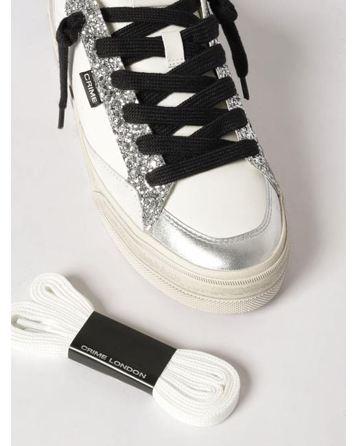 Crime London Natural Soho Leather And Glitter Sneakers