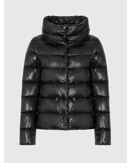 Herno Black Short Quilted Ultralight Nylon Down Jacket With High Neck And Drawstring