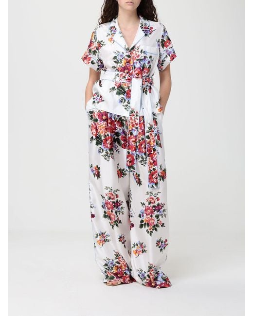 Dolce & Gabbana White Dolce &Amp Gabbana Floral Silk Trousers