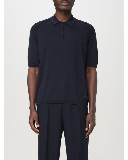 Emporio Armani Blue Short Sleeve Zip Polo Shirt for men