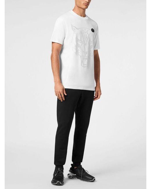 Philipp Plein White Cotton T-Shirt With Rhinestones for men