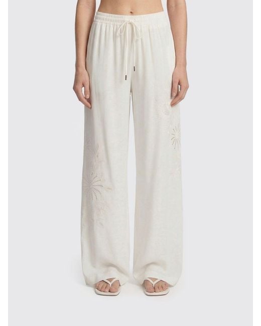 Ermanno Scervino White Cotton Palazzo Trousers With Embroidery
