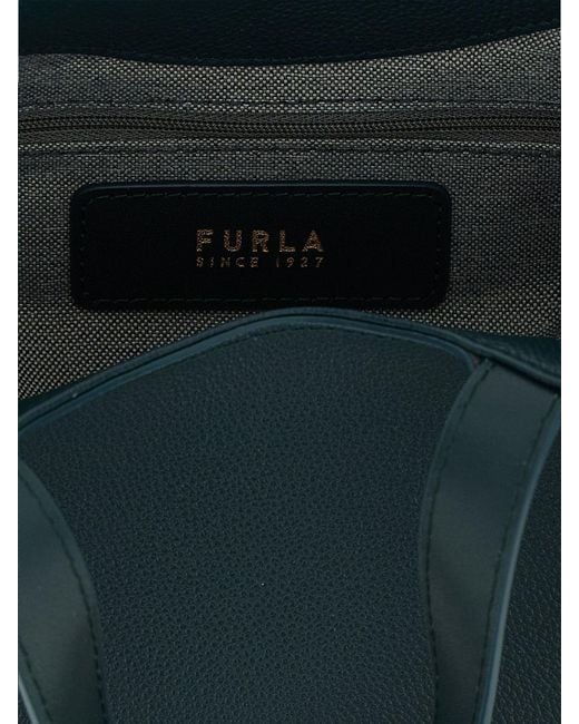 Furla Blue Goccia Small Grained Leather Tote Bag By With Snap Closure