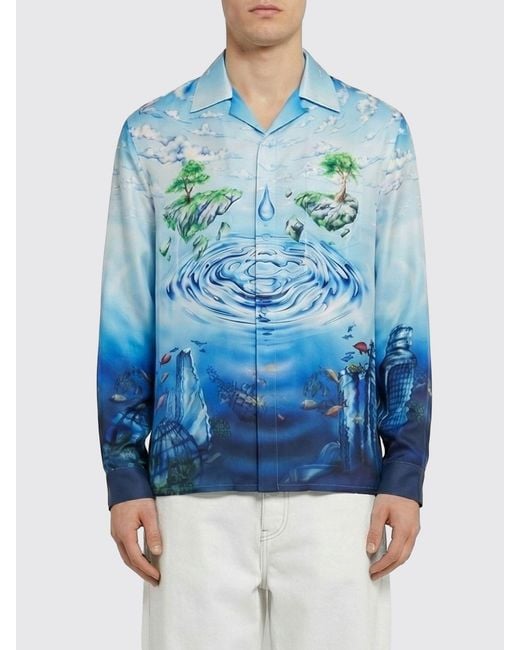 Casablanca Blue Silk Shirt With Monogram Print for men